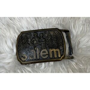Vintage Salem Cigarettes Belt Buckle Brass Tone Tobacco Promo Forest Couple